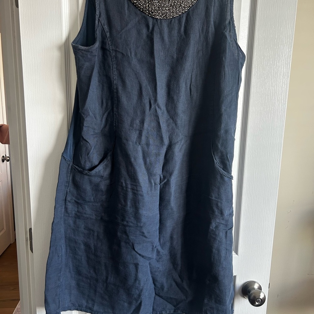 Sleeveless Navy Mini Dress with Beaded Neckline